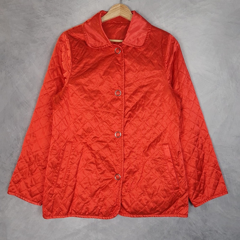 Mycra Pac Quilted Jacket Womens Petite P Red Orange Lightweight Reversible Coat